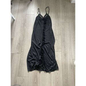 Erica Loren Vintage Open Front Black Lace Detail Maxi Nightgown Lingerie
